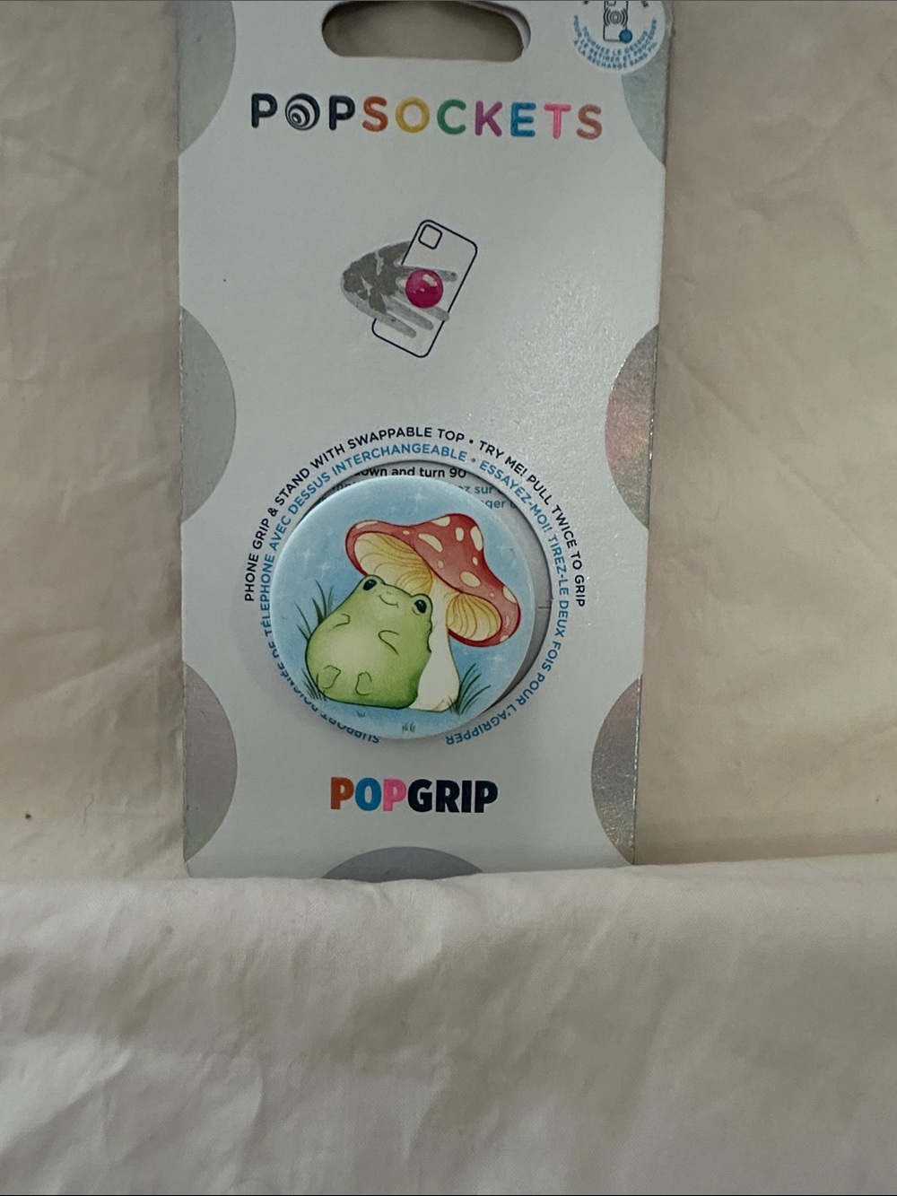 PopSocket PopGrip Phone Grip with Green Frog and Red-Orange Mushroom NWT